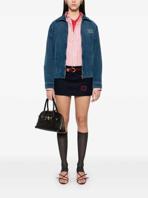 Miu Miu logo-embroidered mini skirt - Blue - zdjęcie produktu nr 2