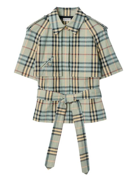 Burberry checked belted trench shirt - Blue - zdjęcie produktu nr 1