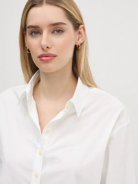 Calvin Klein Jeans koszula bawełniana damska kolor beżowy relaxed z kołnierzykiem klasycznym J20J224623