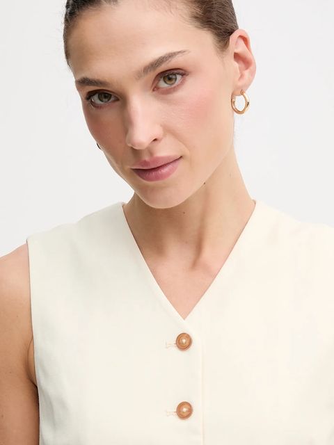 United Colors of Benetton kamizelka kolor beżowy jednorzędowa 2YVXDJ011