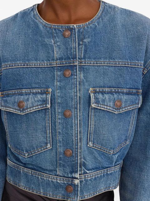 Chloé collarless patch-pocket denim jacket - Blue