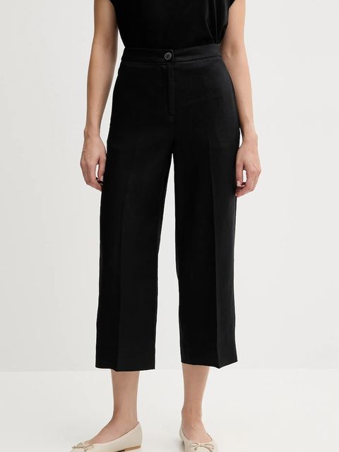 United Colors of Benetton spodnie lniane damskie kolor czarny proste high waist 4AGHDF08M - zdjęcie produktu nr 1