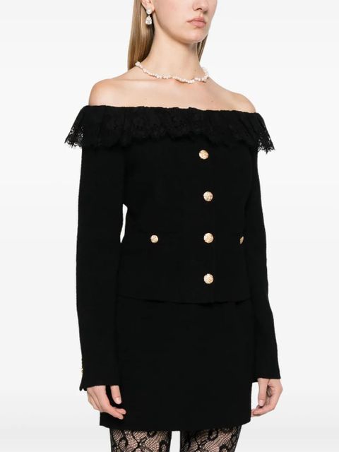 Alessandra Rich off-shoulder tweed jacket - Black