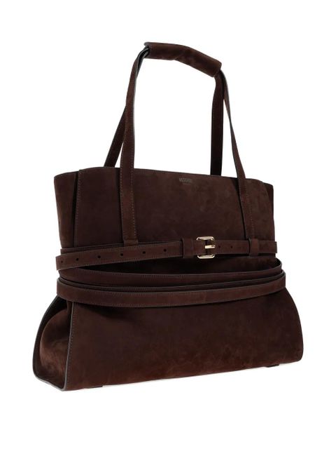 Moschino Tie Me belted suede tote bag - Brown