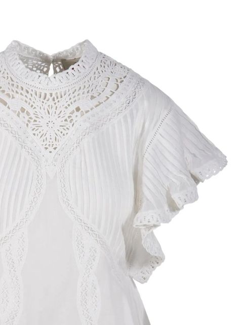 FARM Rio lace-embroidered pleated top - White
