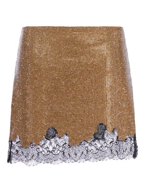 Self-Portrait crystal-embellished lace-trimmed mini skirt - Brown - zdjęcie produktu nr 1