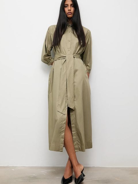 Answear.LAB sukienka bawełniana kolor zielony maxi prosta