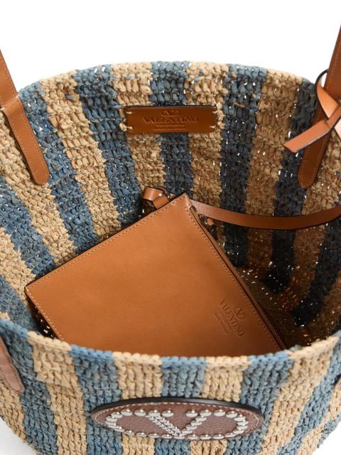 Valentino Garavani striped raffia shopping bag - Neutrals