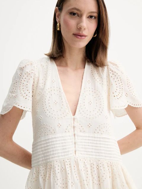 BOSS Orange sukienka bawełniana kolor beżowy mini rozkloszowana 50538362