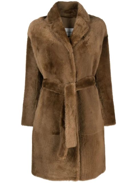 Yves Salomon shearling belted single-breasted coat - Brown - zdjęcie produktu nr 1