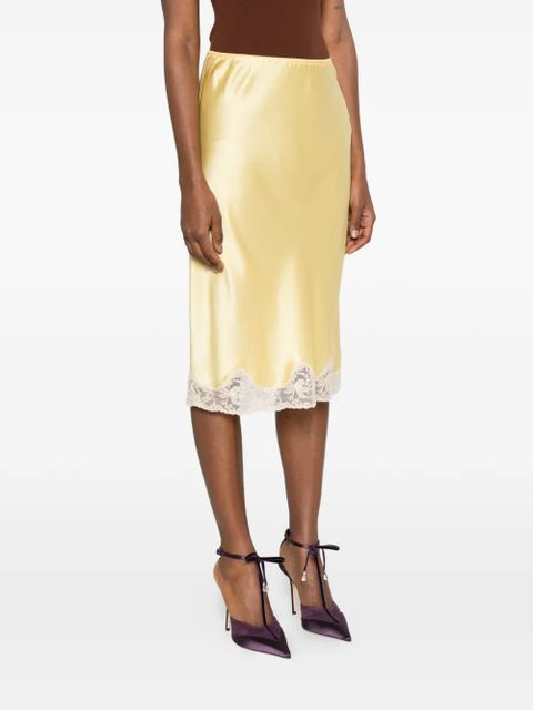Saint Laurent lace-trim midi skirt - Yellow