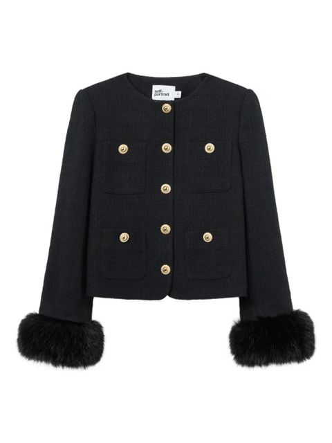Self-Portrait faux fur-cuff buttoned jacket - Black - zdjęcie produktu nr 1