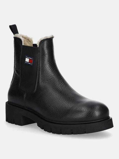 Tommy Jeans sztyblety skórzane TJW CHELSEA BOOT WL damskie kolor czarny na platformie ocieplone EN0EN02826 - zdjęcie produktu nr 1