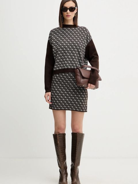 Guess spódnica z domieszką wełny AUBREY kolor brązowy mini ołówkowa W5BD81 Z3JD2