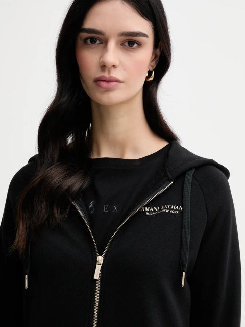 Armani Exchange bluza damska kolor czarny z kapturem z aplikacją