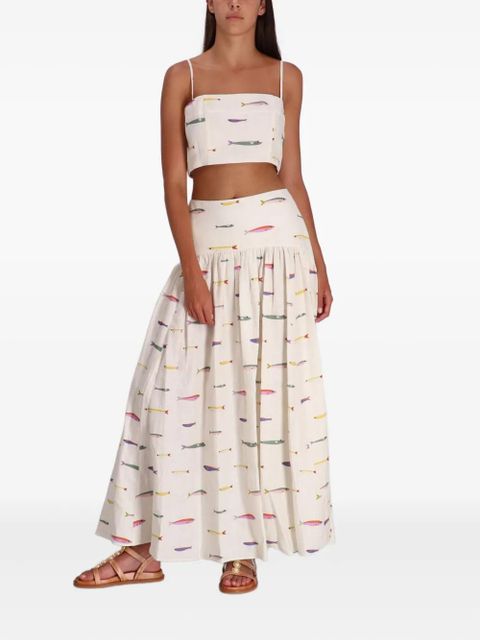 STAUD fishes-print spaghetti-straps top - Neutrals