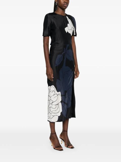 Victoria Beckham floral-pattern midi dress - Black