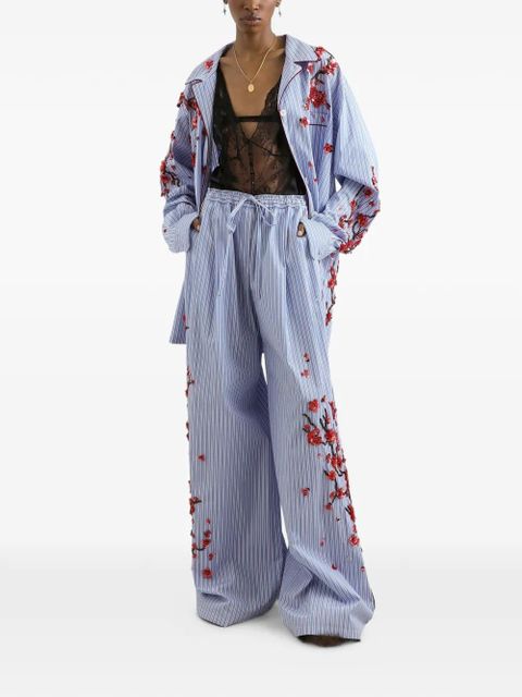 Dolce & Gabbana poplin trousers with cherry tree embroidery - Blue - zdjęcie produktu nr 2