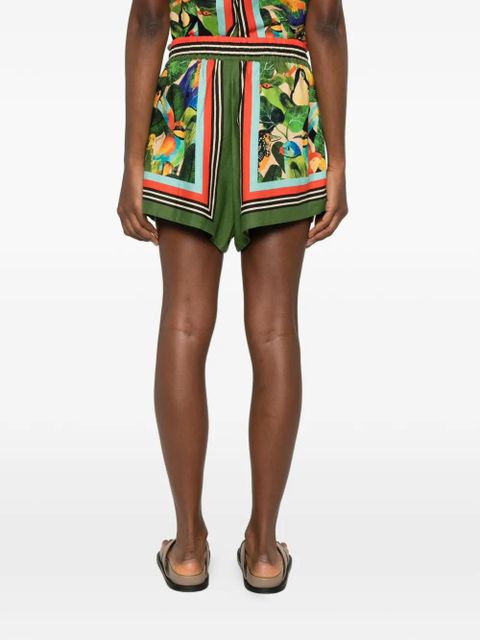 FARM Rio bird-print beaded-detail shorts - Green