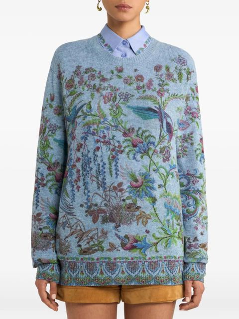 ETRO flora fauna-motif crew-neck sweater - Blue - zdjęcie produktu nr 2