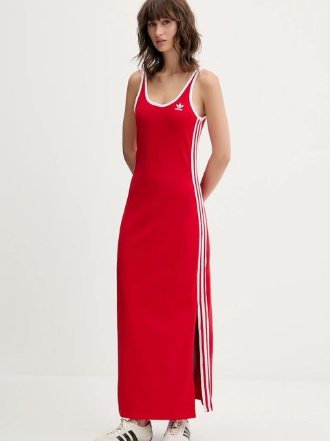 adidas Originals sukienka 3S TANK DRESS kolor czerwony maxi dopasowana JD4620 - zdjęcie produktu nr 1