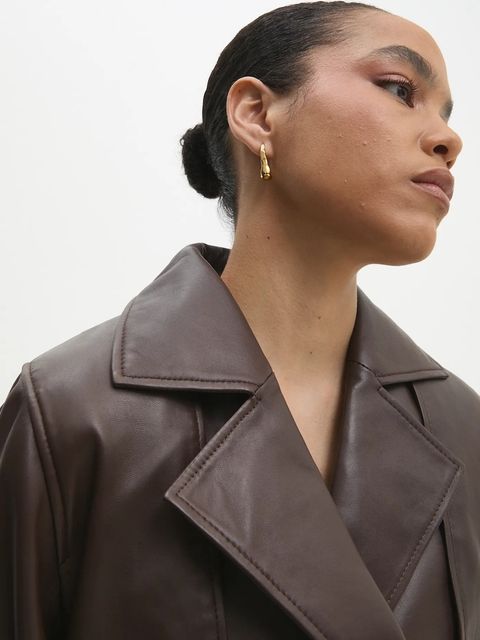 Answear.LAB kurtka skórzana kolor brązowy przejściowa