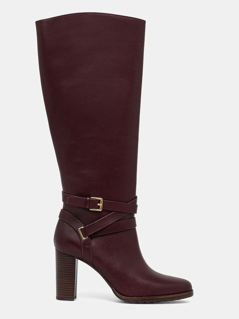 Lauren Ralph Lauren kozaki skórzane Cllns Tl Hl damskie kolor bordowy na słupku 802974386003