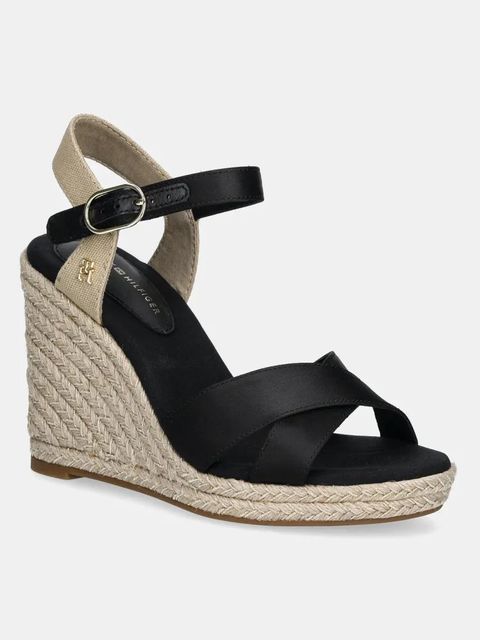 Tommy Hilfiger sandały SATIN HIGH WEDGE ESPADRILLE kolor czarny FW0FW08602 - zdjęcie produktu nr 1