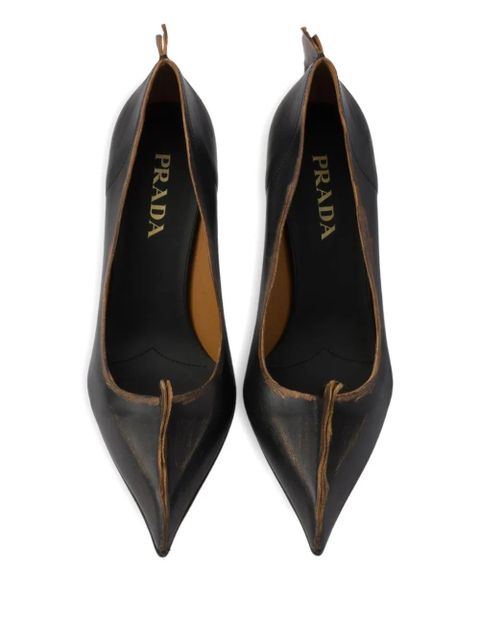Prada 85mm Antiqued leather pointed-toe pumps - Black