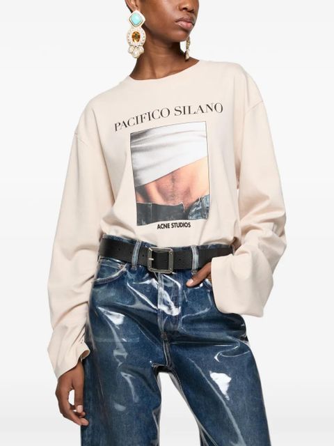 Acne Studios logo-print long-sleeve T-shirt - Neutrals