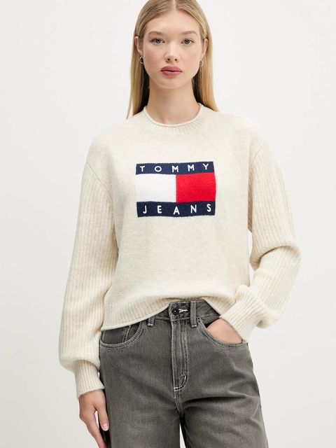 Tommy Jeans sweter z dodatkiem wełny damski kolor beżowy lekki DW0DW21782 - zdjęcie produktu nr 1
