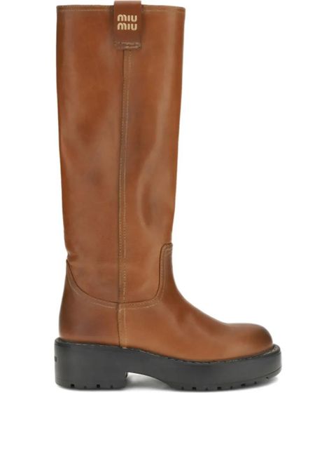Miu Miu 55mm platform lug-sole knee-high boots - Brown - zdjęcie produktu nr 1