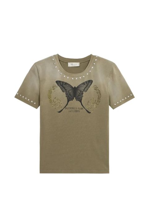 Blumarine butterfly-print studded T-shirt - Green - zdjęcie produktu nr 1
