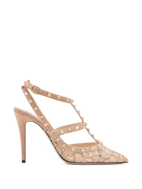 Valentino Garavani 100mm Rockstud lace court pumps - Neutrals