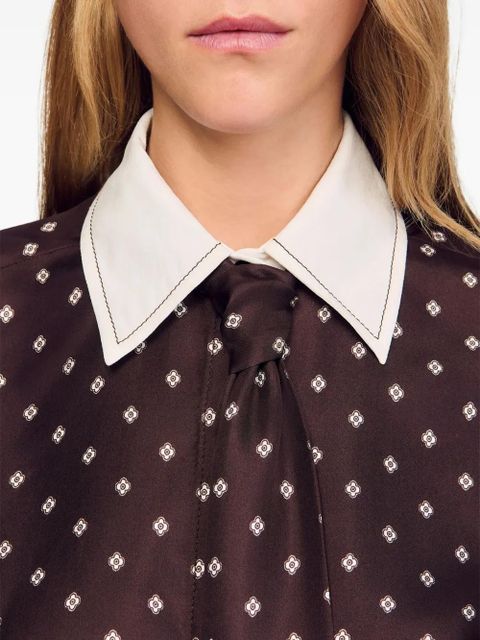SANDRO geometric-print tie-neck shirt - Brown - zdjęcie produktu nr 2
