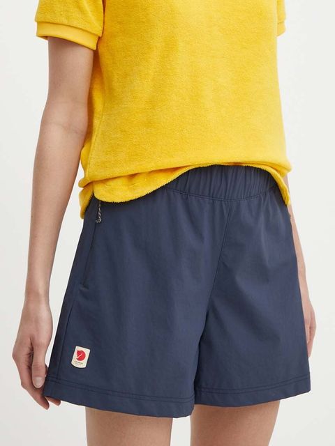 Fjallraven szorty outdoorowe High Coast kolor granatowy gładkie high waist F87034