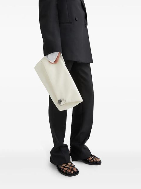 Jil Sander gemstone-embellished zipped clutch bag - White