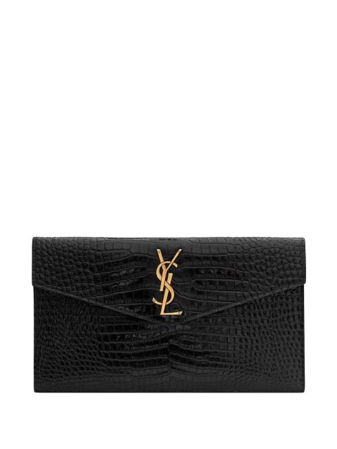 Saint Laurent Uptown crocodile-embossed clutch bag - Black - zdjęcie produktu nr 1