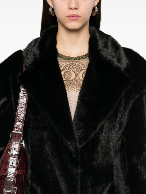GCDS scarf-detail faux-fur coat - Black