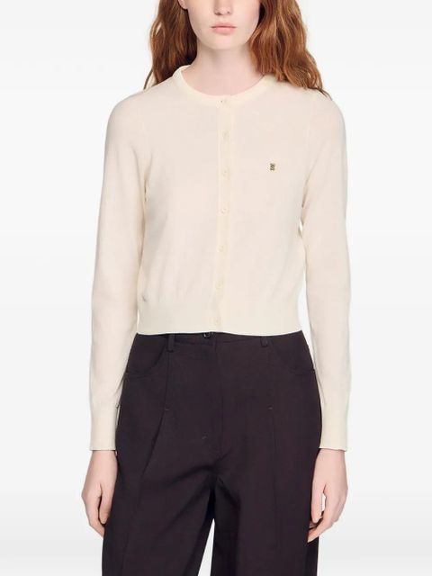 SANDRO padded-round-neck cardigan - Neutrals