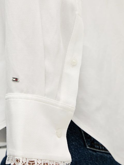 Tommy Hilfiger koszula z domieszką lnu damska kolor beżowy relaxed z kołnierzykiem klasycznym WW0WW48654