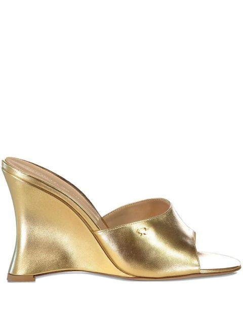 Gianvito Rossi 95mm metallic leather wedge sandals - Gold - zdjęcie produktu nr 1