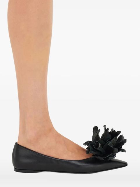 Ferragamo flower-embellished pointed ballet flats - Black