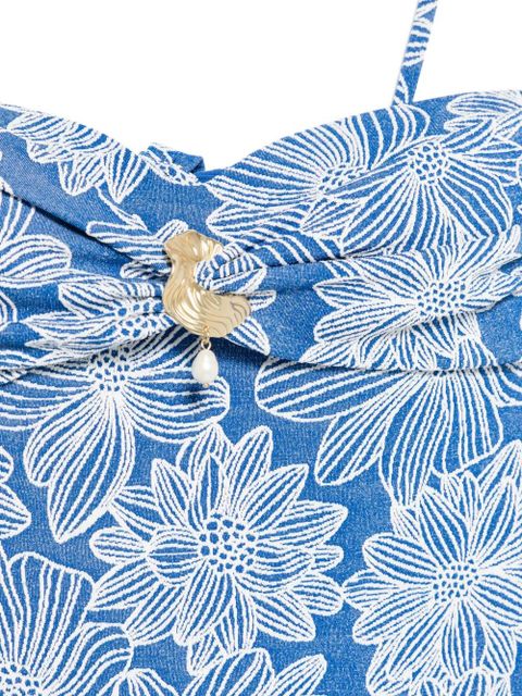 TWINSET floral-jacquard shell-detail swimsuit - Blue