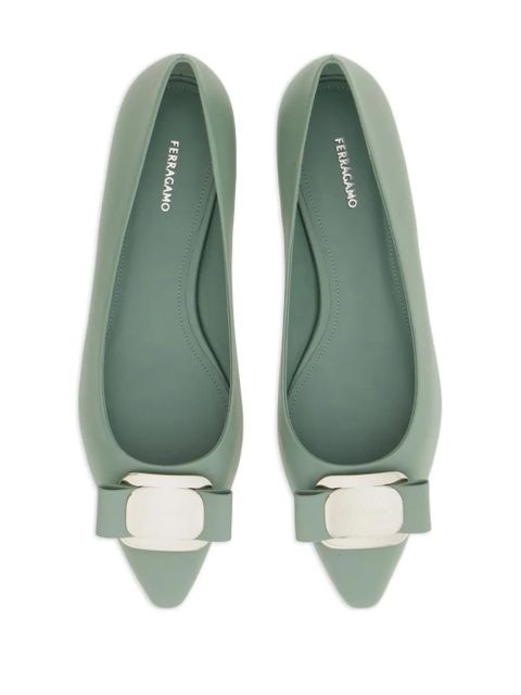 Ferragamo New Vara-bow lambskin ballerina shoes - Green