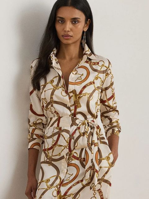 Lauren Ralph Lauren sukienka kolor brązowy midi rozkloszowana 200979806