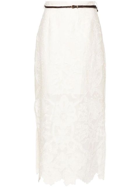 ZIMMERMANN Ottie embroidered midi skirt - Neutrals - zdjęcie produktu nr 1
