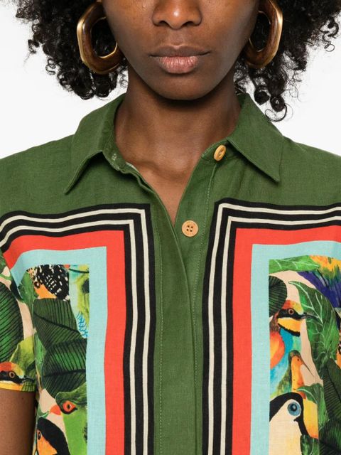 FARM Rio toucan-print short-sleeve shirt - Green