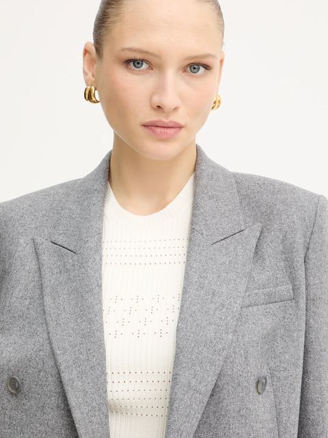 BOSS marynarka z wełną kolor szary dwurzędowa gładka 50548736