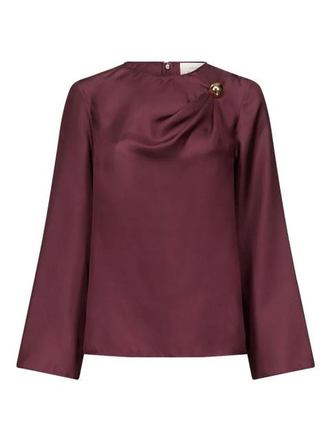 LouLou de Saison Azae draped brooch-detail blouse - Red - zdjęcie produktu nr 1